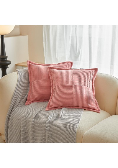 2'li Set Kadife Yastık Kılıfı 45x45 Cm, Yumuşak Dekoratif Yama İşi Yastık Kılıfları Izgara Kırlent Kılıfla Diğer