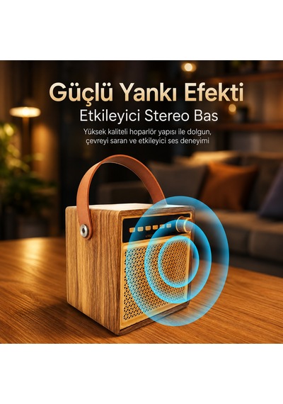 Kts-1865 3 Ahşap Hoparlör Kablosuz Mikrofonlu Taşınabilir Karaoke Sistemi Party Box Eğlence Paketi