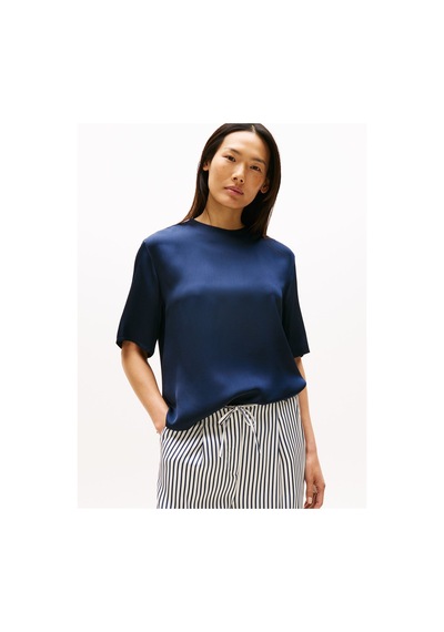 Sateen C-neck Relaxed T-shırt Kadın Mavi Bluz - Ww0ww45900