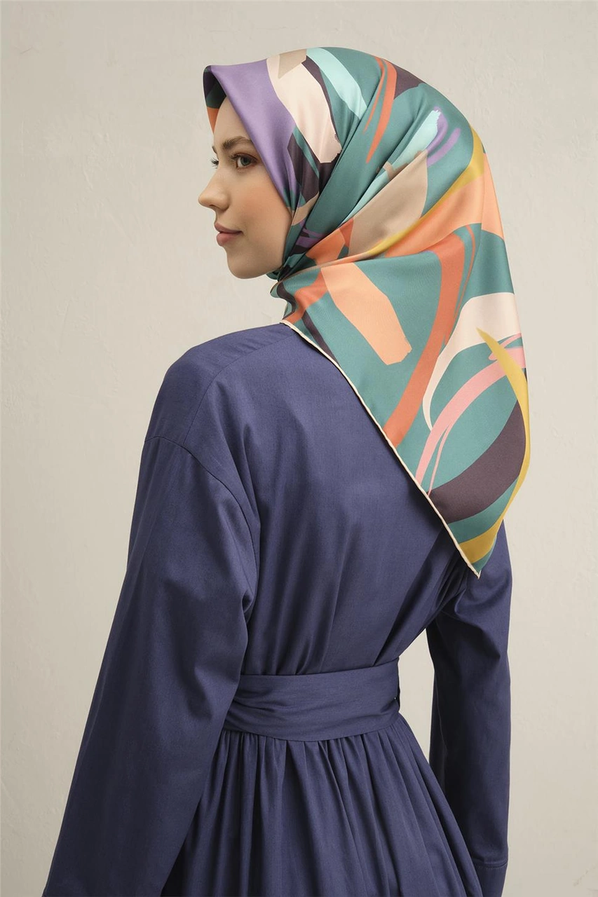 Armine Soyut Desenli Saf İpek Sura Eşarp 9328d 37 Çok Renkli