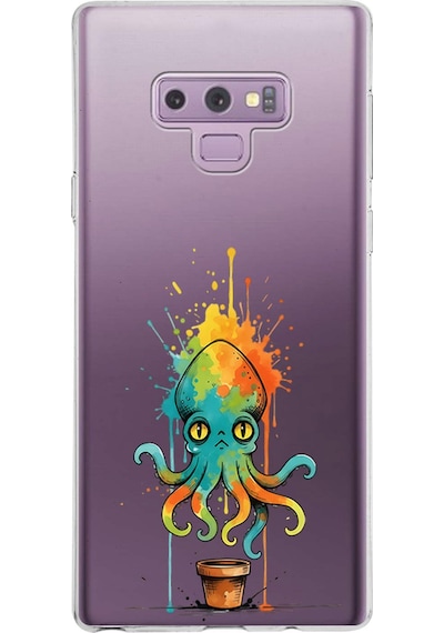 Samsung Galaxy Note 9 İle Uyumlu Splash Ahtapot Tasarımlı Şeffaf Silikon Kılıf Şeffaf