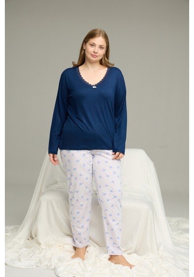 Siyah İnci Curve Büyük Beden Battal Boy Pamuklu Pijama Takım25240792 Lacivert Siyah İnci Curve Büyük Beden Battal Boy Pamuklu Pijama Takım25240792 Lacivert