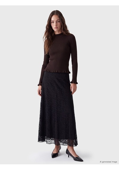 Lcw Modest Siyah Beli Lastikli Dantelli A Kesim Etek