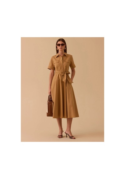 Seçil Kuşaklı Cepli Kısa Kollu Elbise Camel - 849850581 Camel