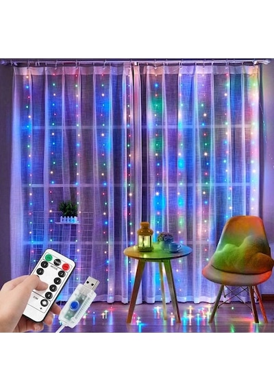 Tel Perde Led 3 3m 300 Led Rgb Çokrenkli