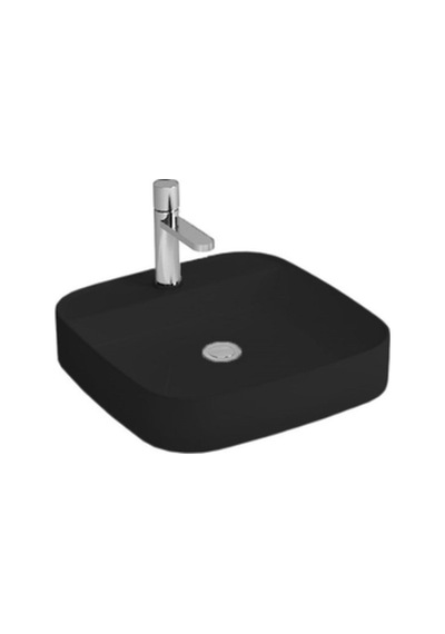 Newarc Loft Tezgah Üstü Batarya Delikli Lavabo Mat Siyah 50x50x12cm 515050bt-mb