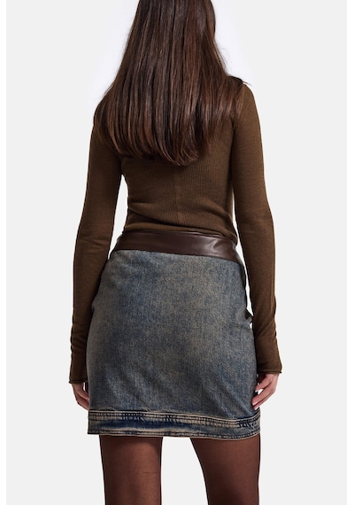 Kadın Koyu Kot 2w6-8 Straight Deri Detaylı Esnek Kumaş Tasarım Mini Denim Etek