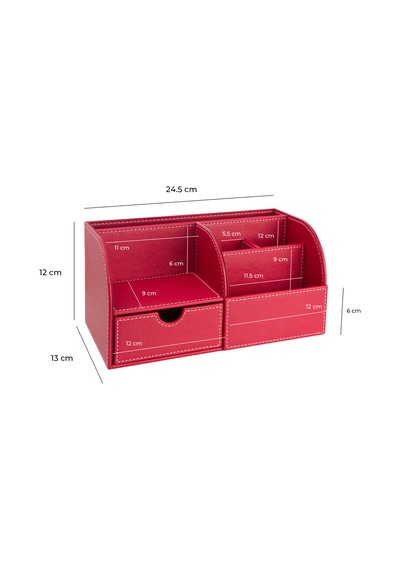 Masaüstü Düzenleyici,kalemlik,kumandalık,küpbloknotluk,tabletlik,kitaplık,6 Gözlü,çekmeceli,desktop Organizer,vegan,24,5 13 12 Kırmızı