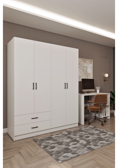 Ases Mobilya Ases Hdf5358 Genç Odası Gardırop Ve Çalışma Masası Hediyeli Beyaz - Safir Meşe Beyaz
