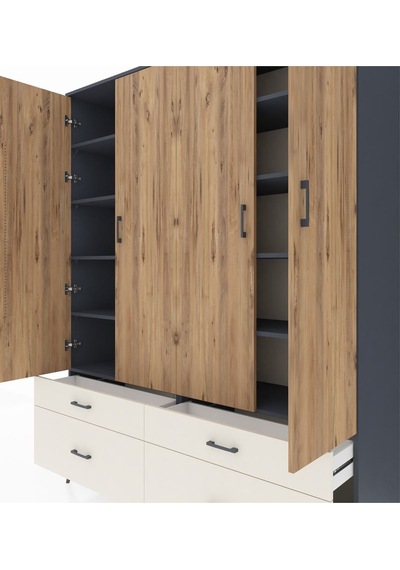 Hyperion Gardrop 10 Raflı 4 Çekmeceli 4 Kapaklı 176x44x221 Antrasit-çam/aytaşı Çam/aytaşı Hyperion Gardrop 10 Raflı 4 Çekmeceli 4 Kapaklı 176x44x221 Antrasit-çam/aytaşı Çam/aytaşı
