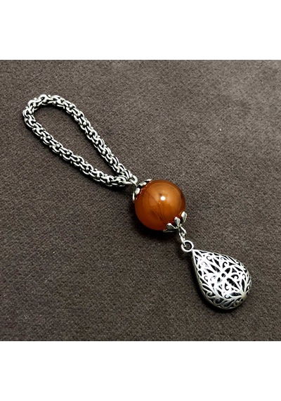 Toz Kehribar Taşlı Özel Tasarım Gümüş Anahtarlık N11.11792