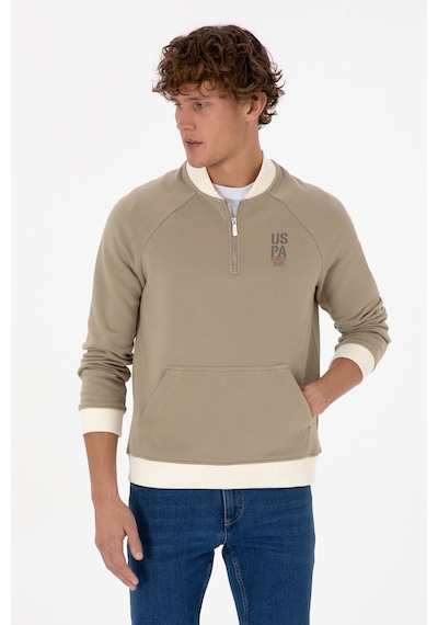 U.S. Polo Assn. Erkek Yarım Fermuarlı Comfort Fit Açık Haki Basic Sweatshirt 50316303-VR183