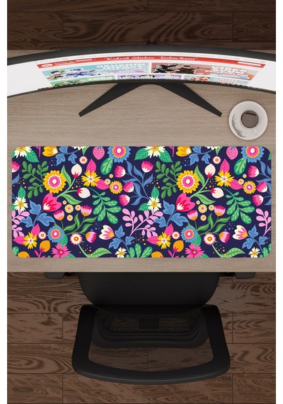 Çiçek Desenleri Kaymaz Dikişli Kauçuk Oyuncu Mousepad V2 - 70x30 Xl Gaming Mouse Pad Fare Altlığı