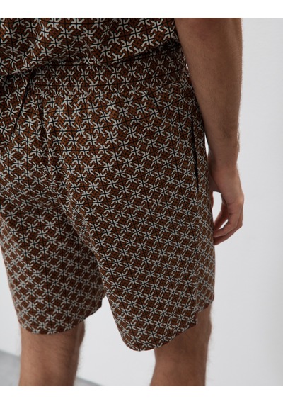Marks & Spencer Pamuk Karışımlı Geometrik Desenli Pijama Şortu T07001318A Kahverengi