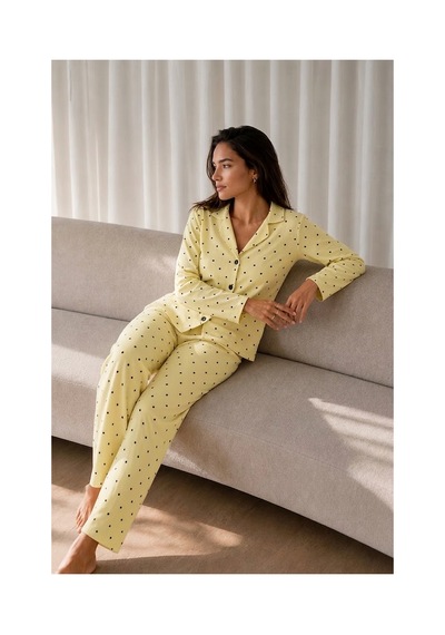 Fit Women Kadın Uzun Kollu Düğmeli Sarı Pijama Takımı