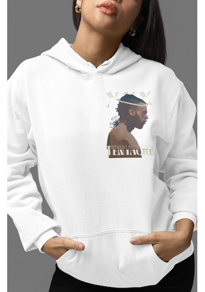 Sevbano X Tentacion Rapper Şarkıcı Sırt Baskılı Unisex Oversize Penye Hoo beyaz