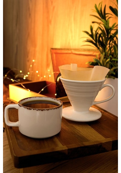 Coffee Filter V60 Porselen Kırık Beyaz Dripper Kahve Filtresi