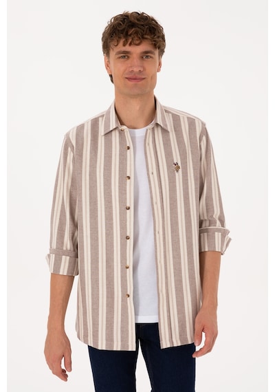 U.S. Polo Assn. Erkek Krem Çizgili Uzun Kollu Kahverengi Gömlek 50316546-VR233 U.S. Polo Assn. Erkek Krem Çizgili Uzun Kollu Kahverengi Gömlek 50316546-VR233