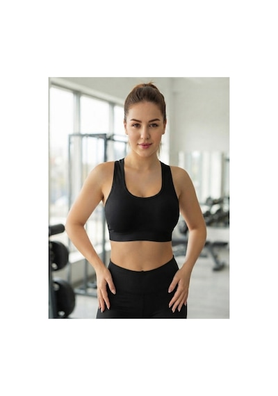 Mistirik Parina Model Sporcu Sütyeni Crop Kalın Askılı Model Spor Sütyeni Siyah Renk