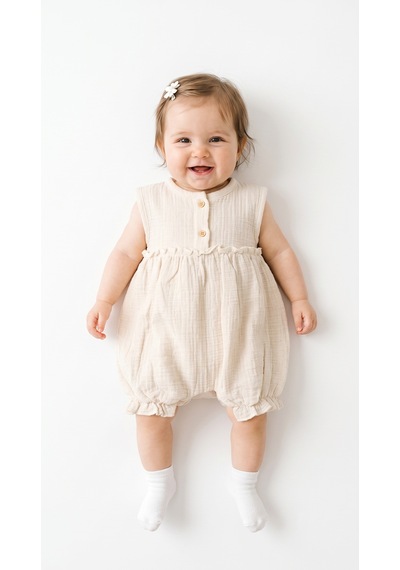 Tiffany Baby & Kids Müslin Glow Tasarımlı Fırfırlı Atlet Tulum Bej