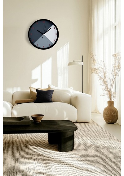 Soyut - Geometrik Temalı Modern Duvar Saati - 30cm - Önü Camlı Siyah Kasa - Sessiz Mekanizma-jh0268 Siyah