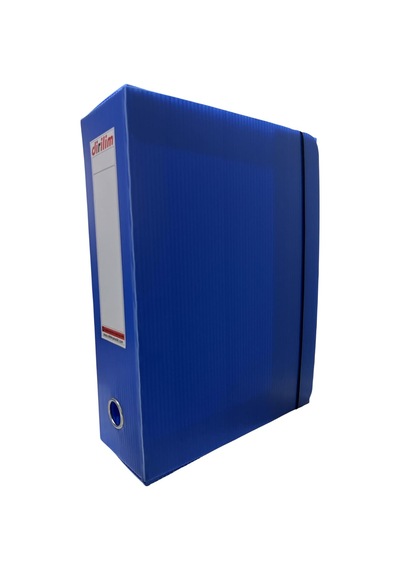 Tr Arşiv Klasörü 24x9x32cm A4 İçin Oluklu Plastik Mavi Lastikli Sırt Etiketli Metal Parmak Halkalı Arşiv Kutusu 3