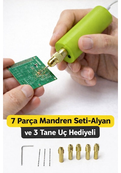 Usb Mini Drill Matkap Seti 7 Parça Mandren Seti+ 3 Adet Mikro Matkap Ucu Hassas Delme & Dıy-mını-usb-10-fıstık Yeşili
