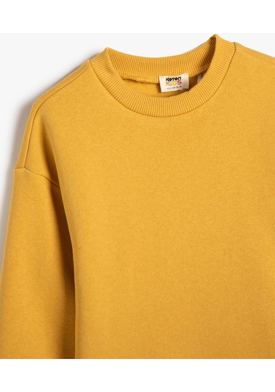 Koton Basic Sweatshirt Uzun Kollu Bisiklet Yaka Şardonlu Hardal 4wkb10477tk 4WKB10477TK191 Hardal
