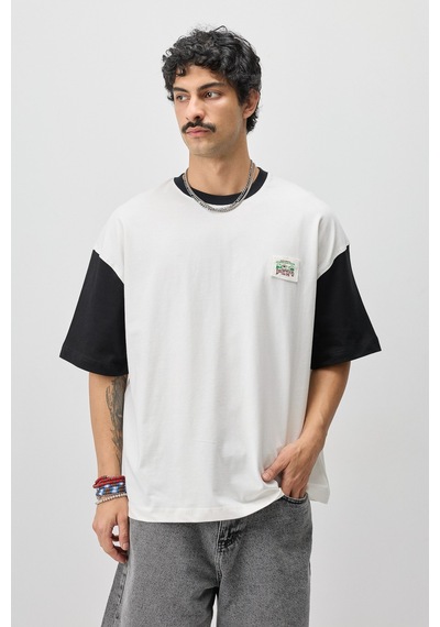 Vamos Oversize Baskılı Tişört V70-208 Siyah
