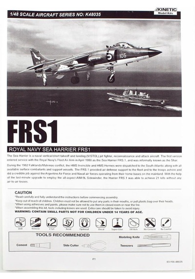 Kinetic K48035 1/48 Ölçek, Frs.1 Royal Navy Sea Harrier Savaş Uçağı, Plastik Model Kiti-56386