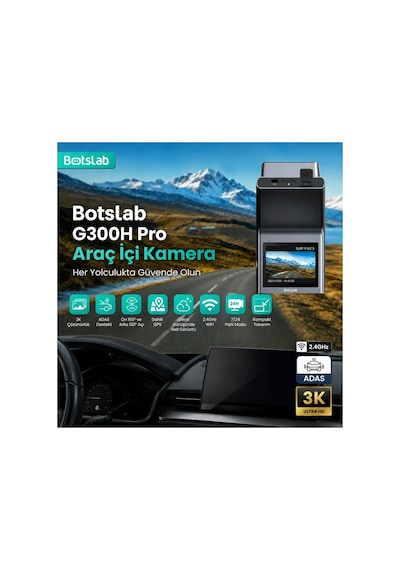 +360 Botslab G300H Pro ADAS 3K Ön+Arka WiFi+GPS 150° Geniş Açı Gece Görüşlü Araç İçi Kamera Dash Cam