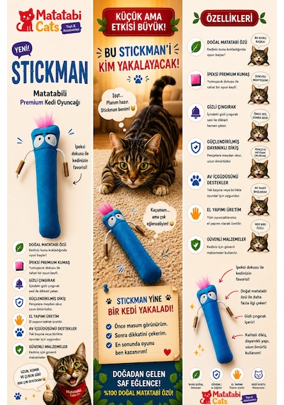 Stıck Man Çıngıraklı,matatabi Kollu Ve Matatabi İçerikli Kedi Oyuncağı