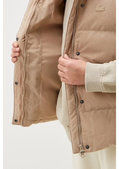 Lacoste Down Fill Water Resistant Womens Vest Kadın Su İtici Sabit Kapüşonlu Kaz Tüyü Yelek Bej
