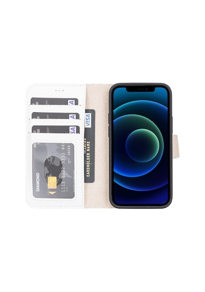 Plm Apple İphone 13 Mini Uyumlu Deri Cüzdanlı Kılıf F3 Beyaz Acı Kahverengi