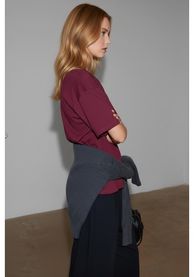 Soft&Basic Kadın 4'lü %100 Organik Pamuk Oversize Fit Basic Yuvarlak Yaka T-shirt Siyah-beyaz-bordo-haki