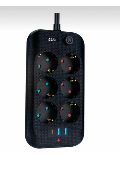 6 Priz 2 Usb 1 Type-c Girişli Akım Koruma Ve Çocuk Kilitli 2 M Uzatma Kablolu Priz 0 - 2 M