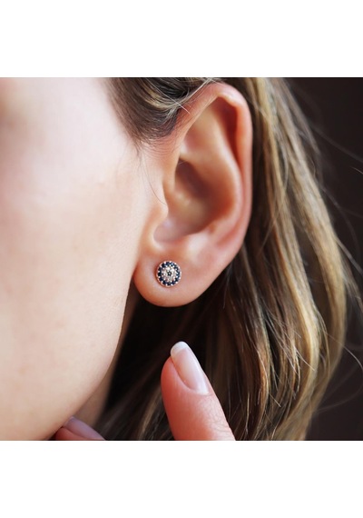 Nazar Boncuklu Rose Gold Kaplama Gümüş Nokta Küpe Gümüş