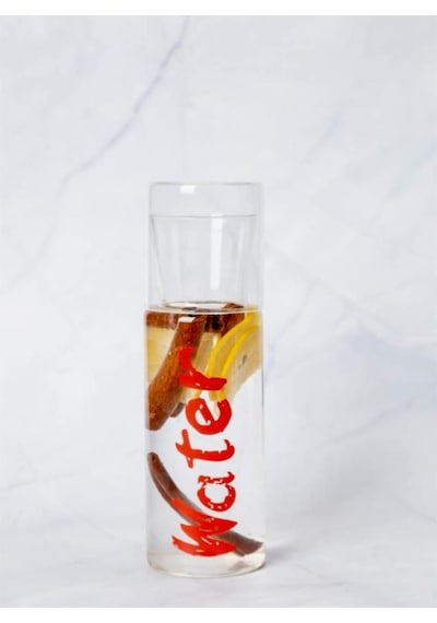 Water Borosilikat Bardaklı Cam Baş Ucu Sürahisi 650 Ml - Kırmızı