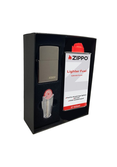 Zippo Çakmak Parlak Siyah Hediyelik Kutu Benzin Taş Set du10-2475