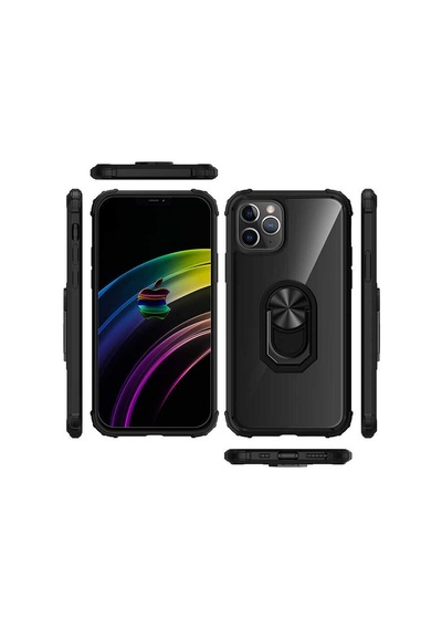 Kilifone - İphone 12 Pro Uyumlu Kılıf Arkası Şeffaf Koruyucu Yüzüklü Mola Kapak - Siyah - T14039