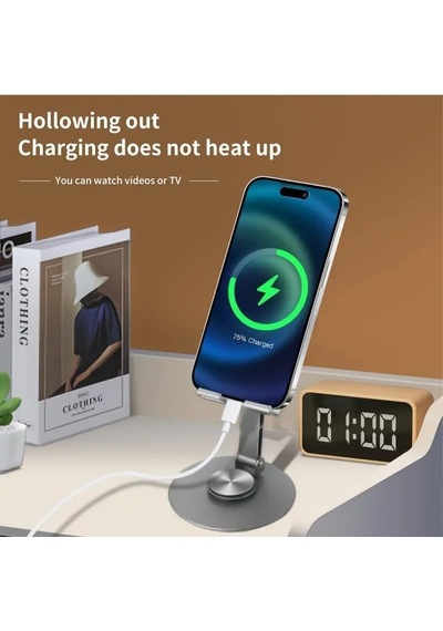 Yüksek Kaliteli Metal Stand Katlanabilir Ve Ayarlanabilir 360 Derece Dönebilen Tablet Standı Telefon Tutucu Masa Üstü Gri Stant