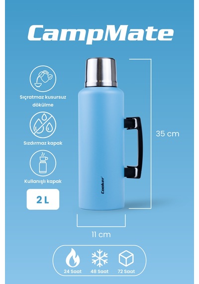 Cooker Campmate 2 Litre Paslanmaz Çelik Termos Mavi