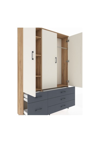 Arges Dolap 5 Raflı 5 Çekmeceli Tek Askılı 132x30x195 Çam-aytaşı/antrasit Aytası/antrasıt Arges Dolap 5 Raflı 5 Çekmeceli Tek Askılı 132x30x195 Çam-aytaşı/antrasit Aytası/antrasıt