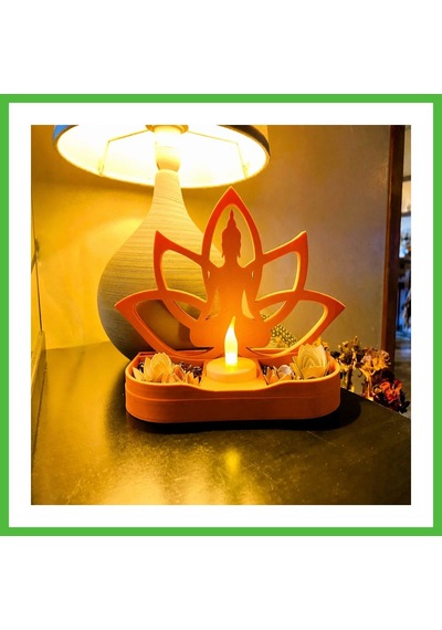 Vaveni 3d Baskı Lotus Buda Mumluk - Dekoratif Tealight Mumluk-turuncu Arz