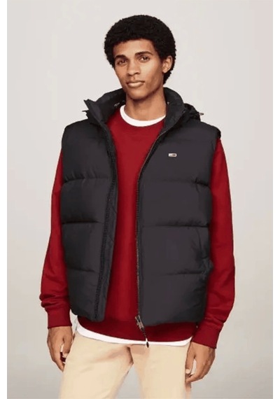 Tommy Jeans Tommy Hilfiger Erkek Kapşonlu Fermuarlı Siyah Yelek Siyah