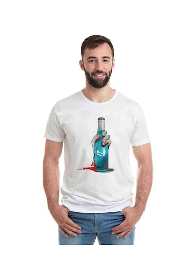 Zombıe Turkuaz Şise Baskılı Beyaz Erkek Tshirt
