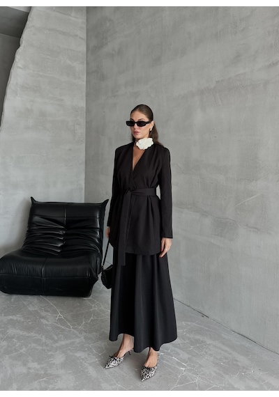 Siyah Elegant Kuşaklı Ceket Siyah