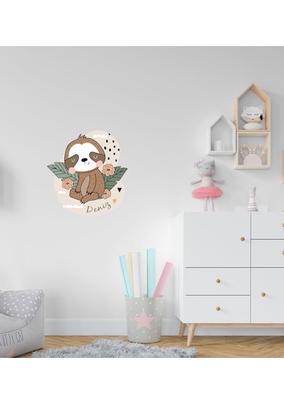 Kişiye Özel Tembel Hayvan Tasarımlı Çocuk Odası Duvar Sticker-1