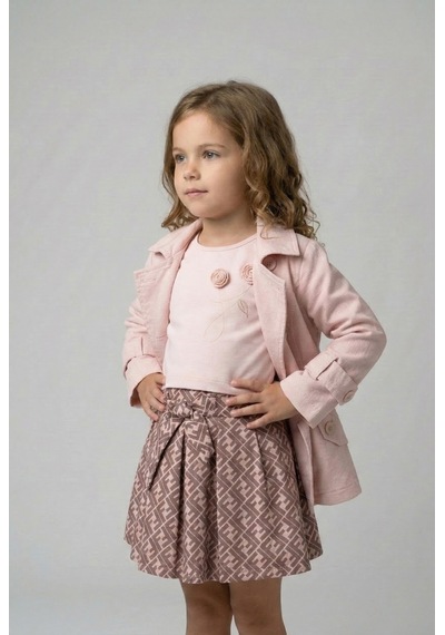 Minipomes Kız Çocuk Kanvas Trenc Etek Ve Crop Body Set Pembe Pembe