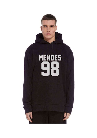 Shawn Mendes 98 Baskılı Siyah Erkek Örme Kapşonlu Sweatshirt